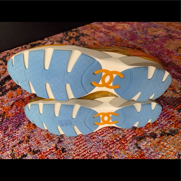 New Chanel orange tweed, gold iridescent trainers - Picture 7 of 7